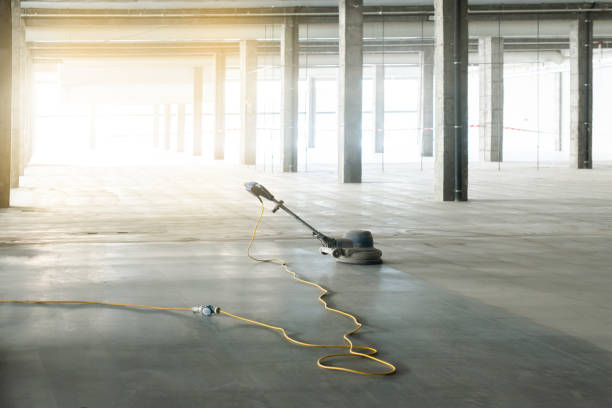 floor polishing machine inside a large industrial building, not people